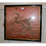 Early 20th c Chinese embroidery on silk of a dragon