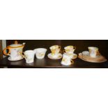 Shelley Art Deco china teaset with teapot, jug, bowl, 5 cups and 6 saucers in the Cape Gooseberry