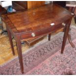 Georgian cross banded mahogany bow fronted side table with single drawer on tapering legs with