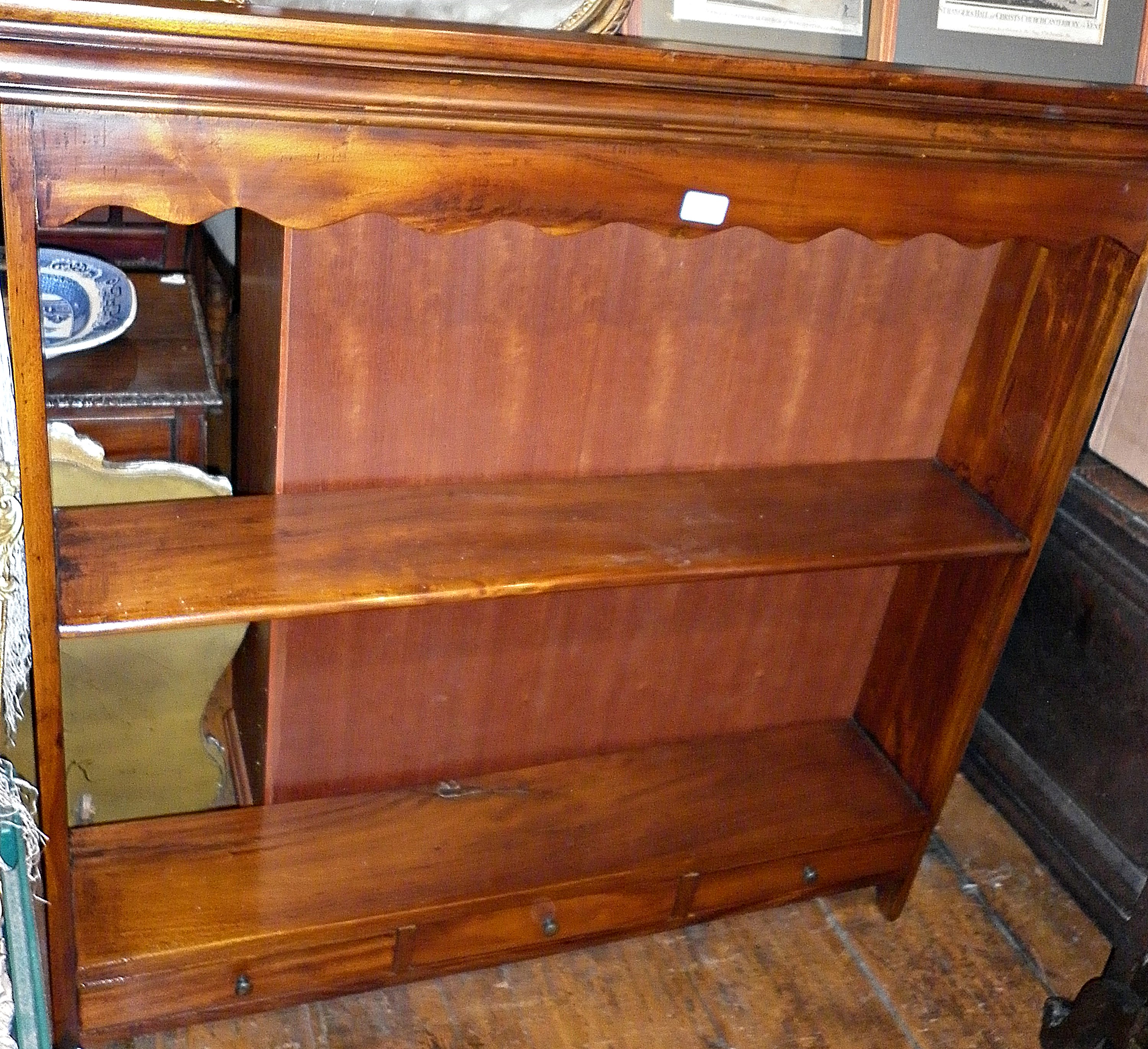Mahogany hanging shelves with drawers under
