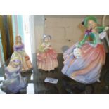 Royal Doulton china figurines - "Mary Had a Little Lamb" HN2408, "Cissie" HN1809, "Autumn Breezes"