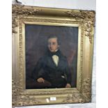 Early 19th c. portrait in oils of a young gentleman, gilt frame, 25" x 22"