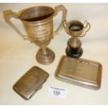 Hallmarked silver trophy and cigarette case. Combined weight approx. 158g, together with some