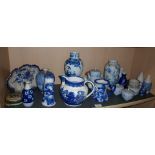 Assorted blue and white china including Chinese vases, a shaving mug etc