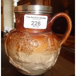 18th c. Georgian salt glaze hunting jug with silver rim