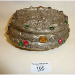 Ornate jewelled Continental silver box or casket with mark to base (A/F) and most likely Austro-