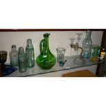 Shelf of retro glassware, candle holders, etc.