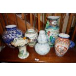 Oriental Satsuma-type vase, a Japanese blue and white bowl, a Korean blue and white onion vase,