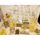 c. WW1 St Johns Ambulance bandage, military ephemera, inc. photos and postcards of soldiers, pay