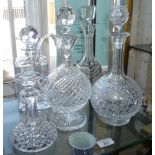 Five fine cut glass decanters