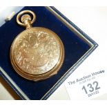 Elgin 14ct gold pocket watch having incised decoration covers, 4cm diameter, enamel dial, patent