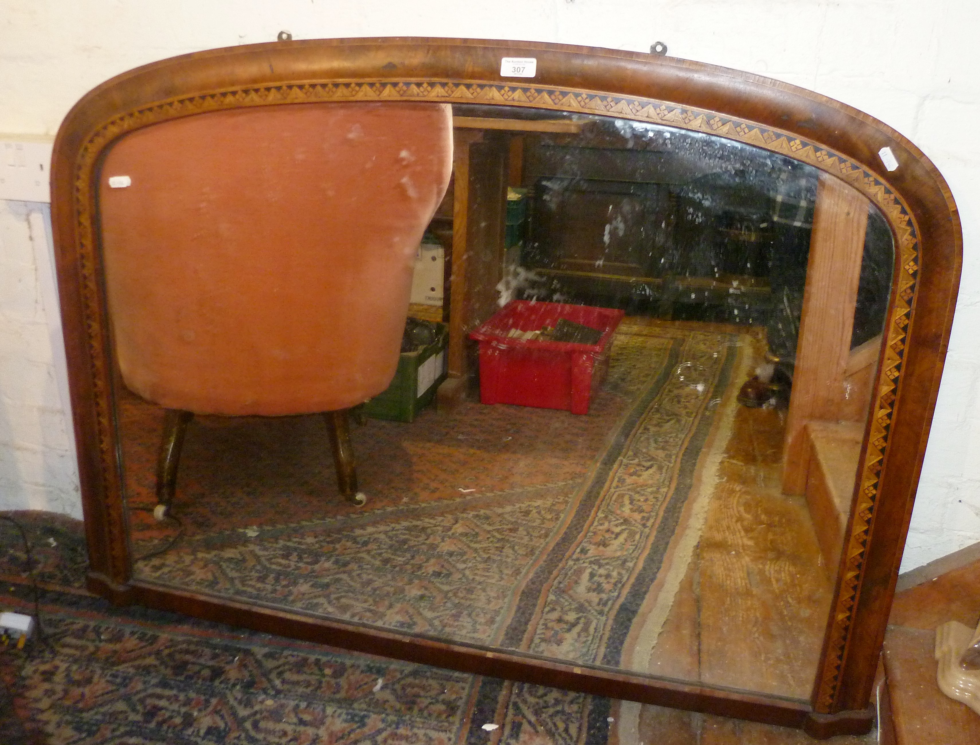 Victorian inlaid arch-topped overmantle mirror