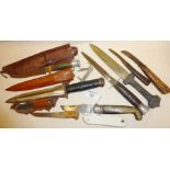 Vintage hunting knives, inc. one by Joseph Rodgers, others Sheffield made etc.