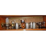 Assorted pewter mugs and trophies