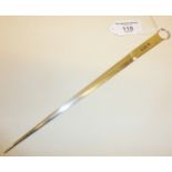 Silver meat skewer or spike hallmarked for London 1904, approx 10" long and 59g