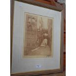 Sepia artists proof print titled "Barcelona" signed in pencil