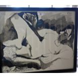 A 1970's Picasso lithograph dated 12.8.69 upper right, of a nude woman, 17" x 21"