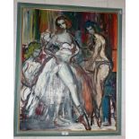 Large oil on canvas of ballet dancing girls, 33" x 27" indistinctly signed and titled