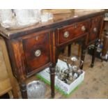 Small 19th c. cross banded mahogany sideboard with cellarette drawers standing on turned legs (A/F)