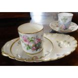 Naples porcelain cup and saucer having relief classical figures decoration together with English