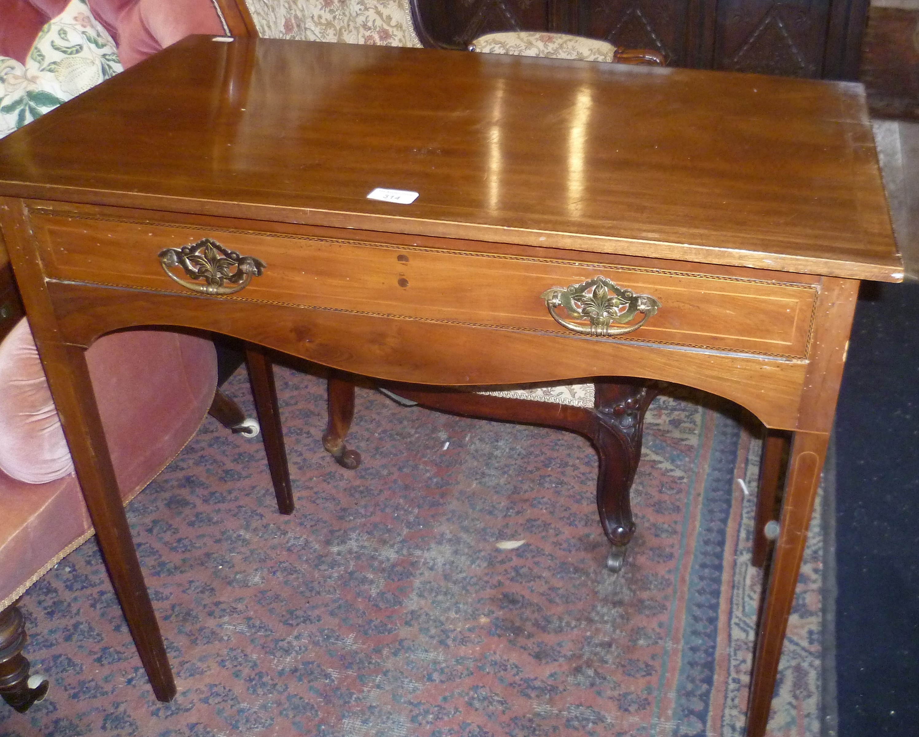 Edwardian inlaid mahogany single drawer side table