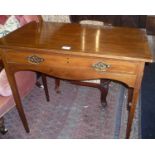 Edwardian inlaid mahogany single drawer side table
