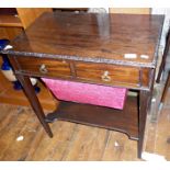 Edwardian mahogany sewing table with two drawers on fluted square legs