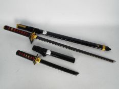 Two reproduction Samurai swords comprising katana and tanto, katana 62 cm blade length,