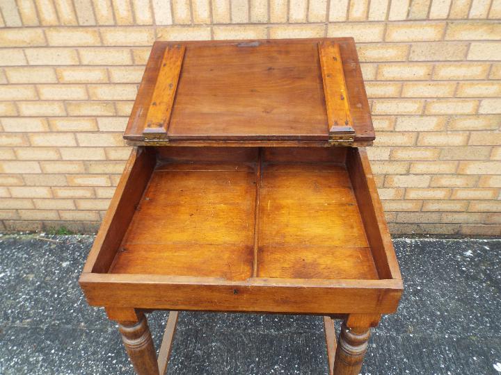 A school desk with hinged lid, approximately 87 cm x 77 cm x 68 cm and a stool. - Image 3 of 3