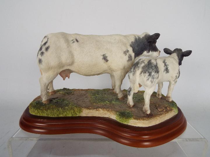 Border Fine Arts - Figural group A1252 Belgian Blue & Calf, on wooden plinth, - Image 2 of 3