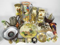 Mixed lot comprising metal ware, ceramics to include Royal Doulton Dickens Ware,