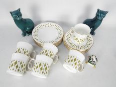 Mixed ceramics to include a part coffee service, two Poole Pottery blue glaze Siamese cats,