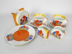 Wedgwood Clarice Cliff, limited edition Tea For Two set comprising teapot, cream jug, sugar bowl,