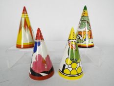 Wedgwood / Clarice Cliff - Four limited edition sugar shakers, patterns include Cornwall, Sun Gold,