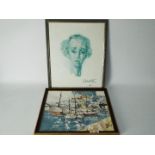 A framed oil on canvas harbour side landscape scene, signed lower right by the artist,