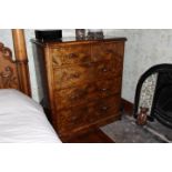 A burr walnut veneered chest of two over three drawers measuring approximately 119 cm x 108 cm x 53