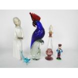 A Murano glass Cockatoo, 22 cm (h), a small quantity of other glass and a Lladro figurine.