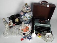 Lot to include a vintage telephone, typewriter, glassware and ceramics.