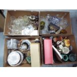 Mixed lot to include ceramics, glassware, plated ware and similar, four boxes.