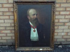 A framed oil on canvas portrait of a gentleman, approximately 81 cm x 61 cm.