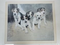 A limited edition print depicting five puppies, numbered 206/750 and signed in pencil by the artist,