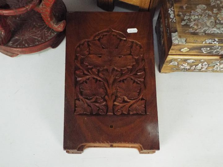 A folding table with carved decoration, 41 cm (h), a cinnabar lacquer style stand, - Image 4 of 7