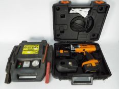 A Triton plunge drill, contained in carry case and a portable power station.