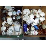 Two boxes of predominantly mixed ceramics to include figurines, tea wares,