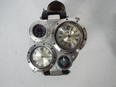 Oulm Watch - a multi dial wristwatch with leather black strap, Model Number 9415,