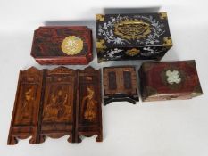 Asian jewellery boxes, trinket box, table screen.