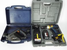 A Ryobi cordless drill, model CPD1441, contained in carry case and a Black & Decker planer,