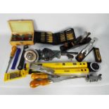 Mixed tools and accessories to include planes, drill bits, Joseph Marples screwdrivers,