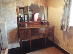 A dressing table with triptych mirror, approximately 163 cm x 120 cm x 56 cm.