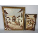 A framed oil on canvas depicting a European village scene, signed lower right Pascals,